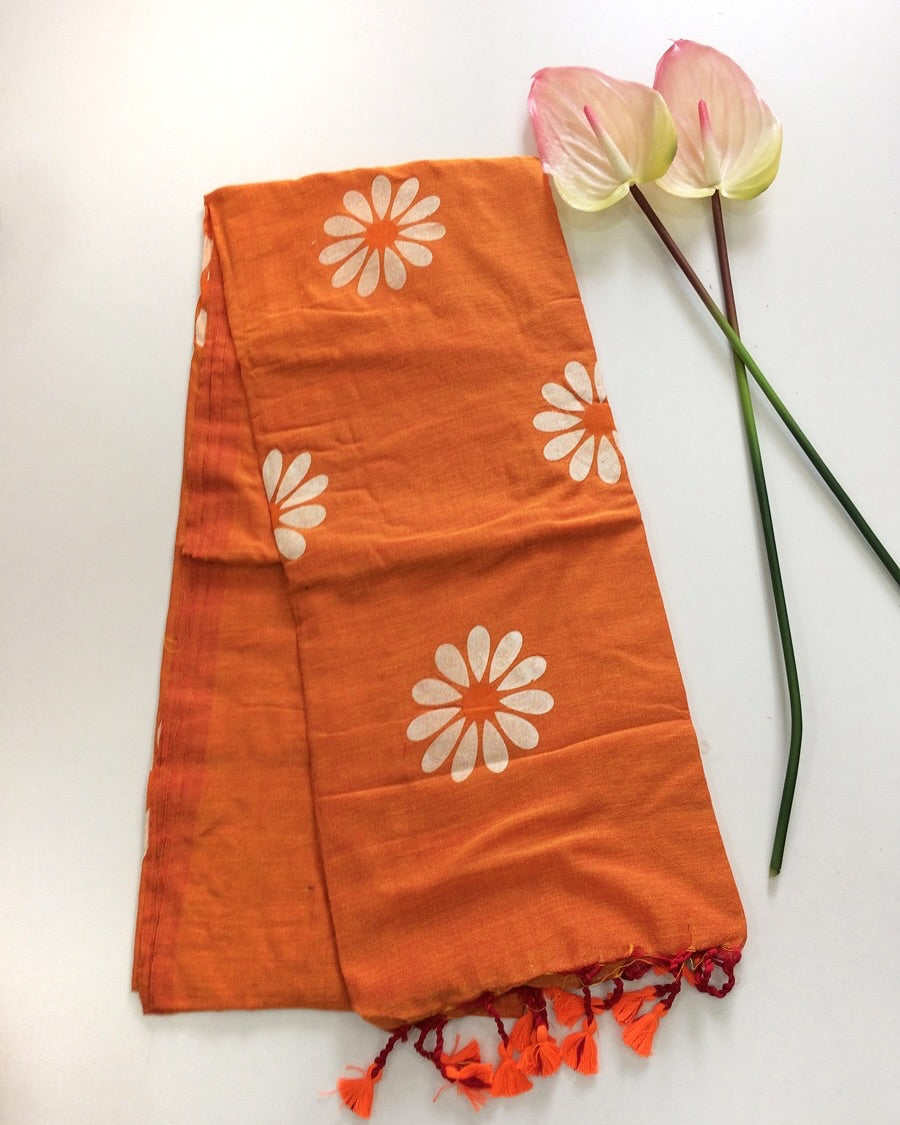 Premium Sunflower Khadi Cotton Saree - Orange