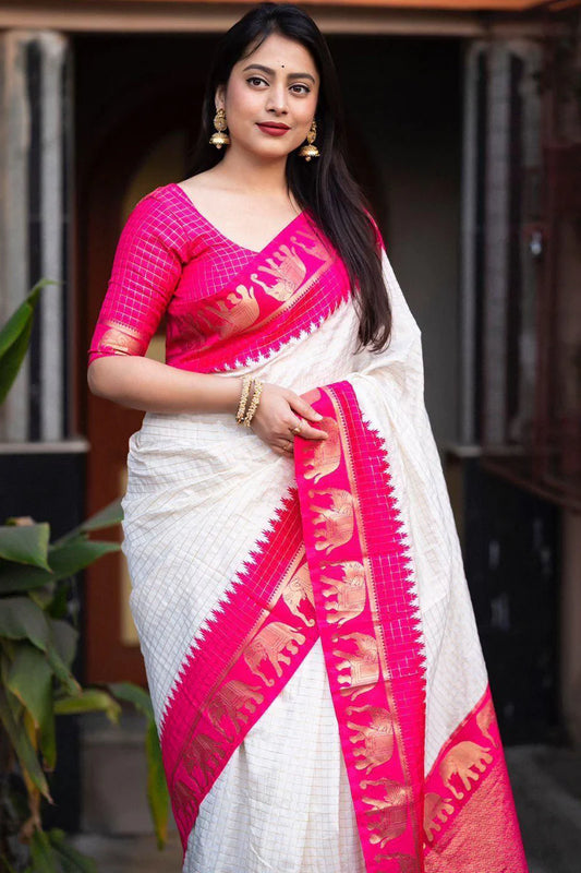 Fancifull Off White Soft Silk Saree With Ideal Blouse Piece