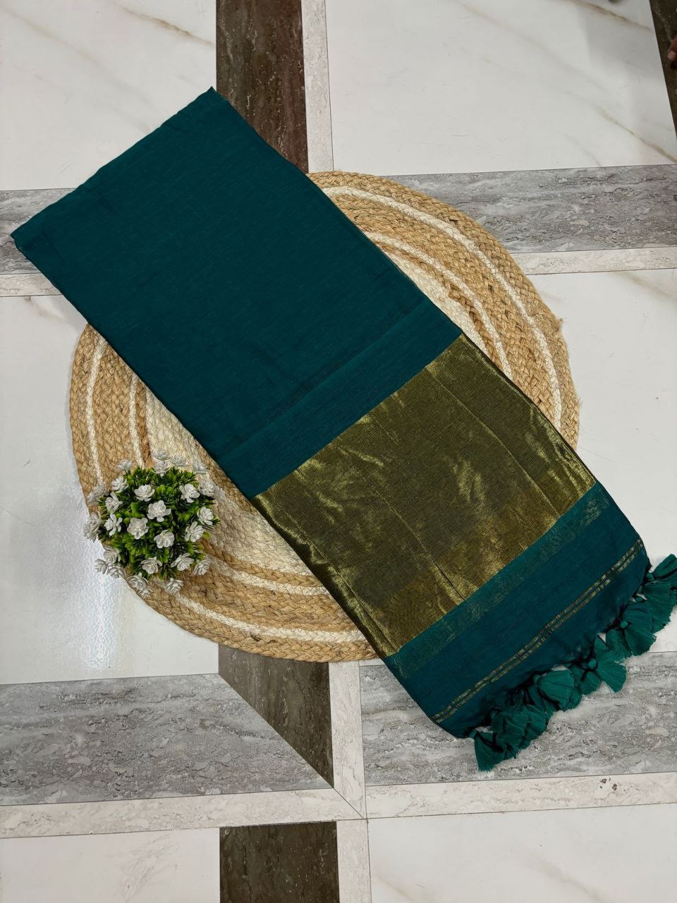 Khadi Tissue Cotton - Peacock Green