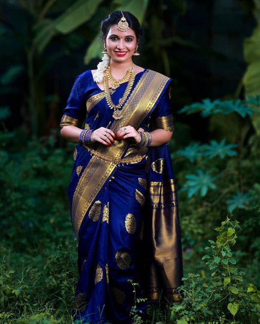 Luxuriant Blue Soft Banarasi Silk Saree