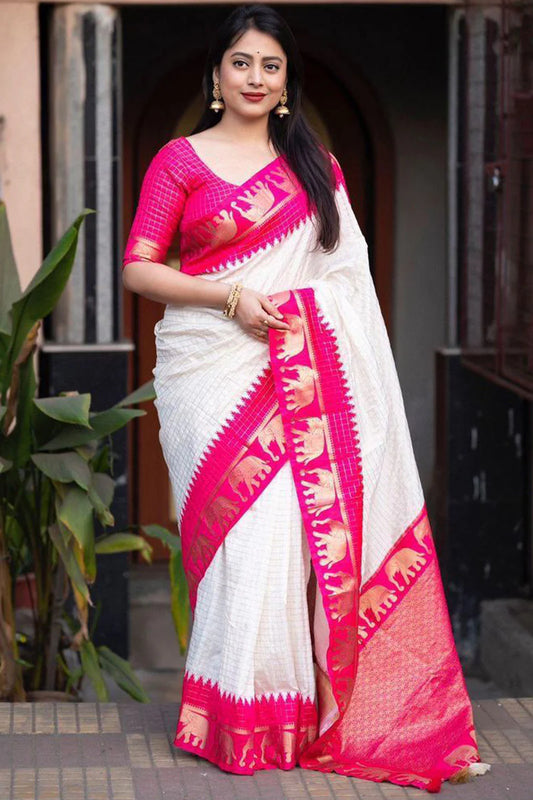 Fancifull Off White Soft Silk Saree With Ideal Blouse Piece