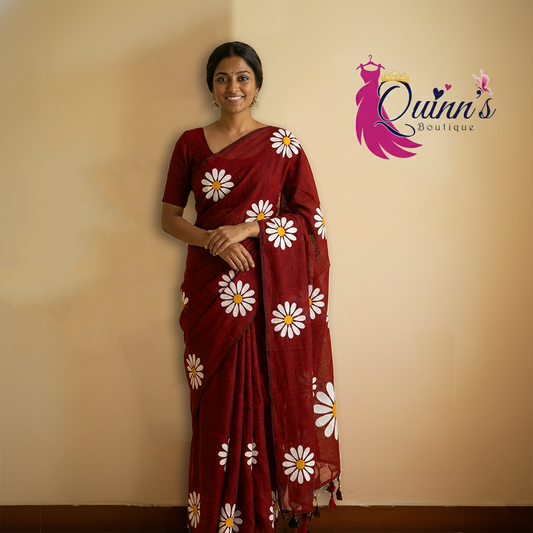 Premium  Khadi Sunflower Saree -  Maroon
