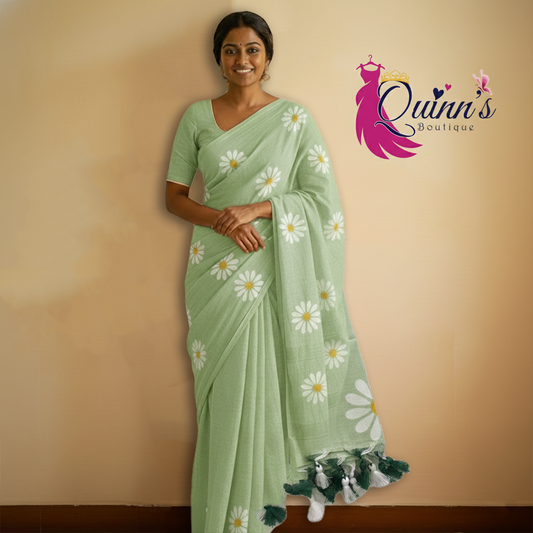 Premium  Khadi Sunflower Saree -  Pista Green